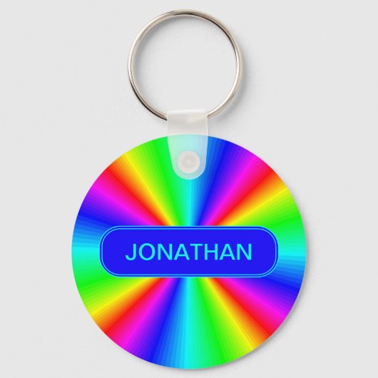 Kleurrijke, heldere regenboog op maat sleutelhanger (Voorkant)