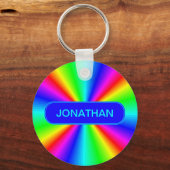 Kleurrijke, heldere regenboog op maat sleutelhanger (Voorkant)