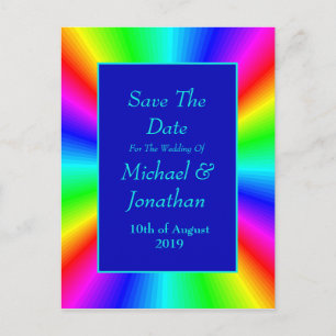 Kleurrijke, heldere regenboogbruiloft bespaart de  aankondigingskaart