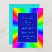 Kleurrijke, heldere regenboogbruiloft bespaart de  aankondigingskaart (Voorkant / Achterkant)