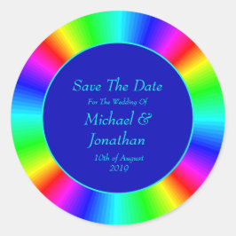 Kleurrijke, heldere regenboogbruiloft bespaart de  ronde sticker