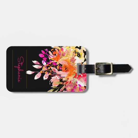 Kleurrijke, heldere roze, Oranje Waterverf Bagagelabel (Voorkant horizontaal)