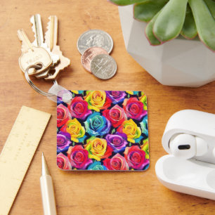 Kleurrijke heldere rozen, watercolor bloemkunst sleutelhanger