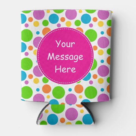 Kleurrijke, heldere Stippen Patroon Roze Aangepast Blikjeskoeler (Voorkant)