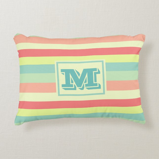 Kleurrijke heldere strepen moderne monogram accent kussen (Voorkant)