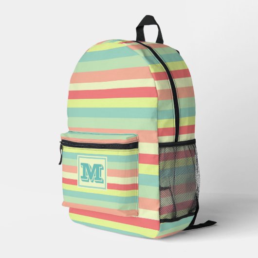 Kleurrijke heldere strepen moderne monogram bedrukte rugzak (Achterkant Hoek Rechts)