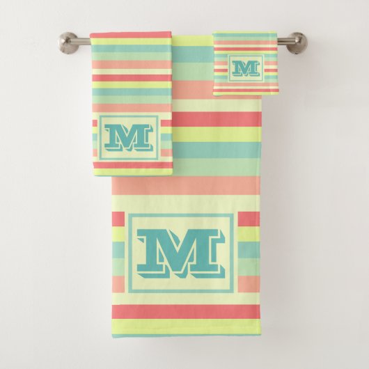 Kleurrijke, heldere strepen, moderne monogrammen bad handdoek (Insitu)