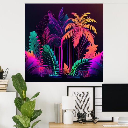 Kleurrijke heldere tropische palmbomen muurprint poster (Thuiskantoor)