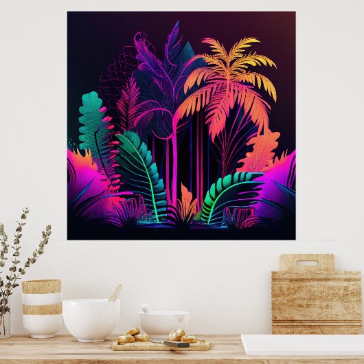 Kleurrijke heldere tropische palmbomen muurprint poster (Keuken)