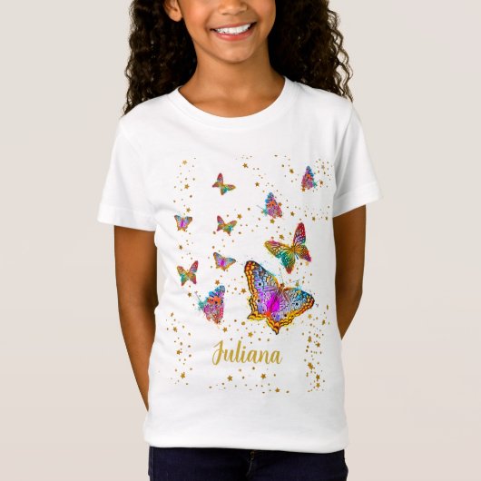 Kleurrijke heldere vlinder gepersonaliseerd cadeau t-shirt (Voorkant)
