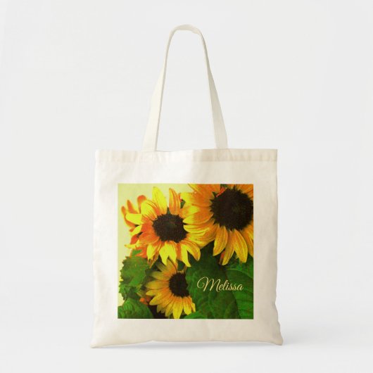 Kleurrijke, heldere zonnebloemen, speciaal geperso tote bag (Voorkant)