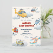Kleurrijke helikopter baby shower uitnodiging (Staand voorkant)