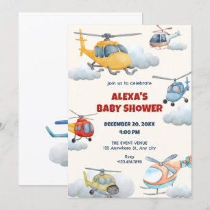 Kleurrijke helikopter baby shower uitnodiging