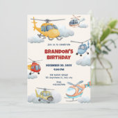 Kleurrijke helikopter verjaardag uitnodiging (Staand voorkant)