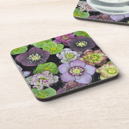 Kleurrijke hellebore bloemen bier onderzetter (Linkerzijde)