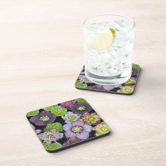 Kleurrijke hellebore bloemen bier onderzetter (Rechterzijde)