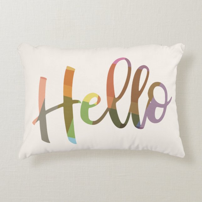 Kleurrijke Hello Moderne Script Sfeer Decoratie Accent Kussen (Voorkant)