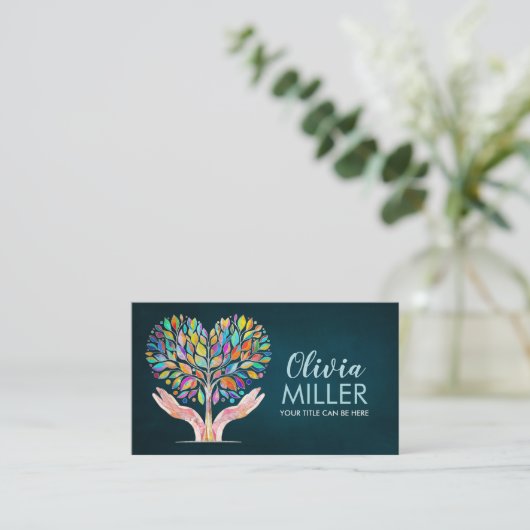 Kleurrijke Helpende Handen Hartboom Mozaïek Visitekaartje (Staand voorkant)