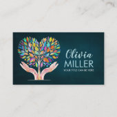 Kleurrijke Helpende Handen Hartboom Mozaïek Visitekaartje (Voorkant)