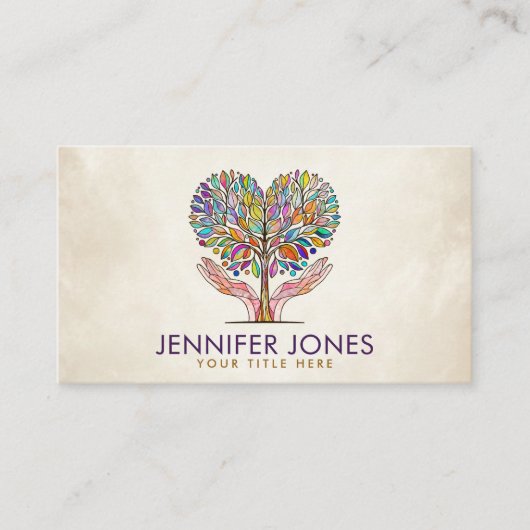Kleurrijke Helpende Handen Hartboom Mozaïek Visitekaartje (Voorkant)