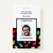 Kleurrijke Helpende Handen Leraar School Fotobadge Badge (Achterkant)