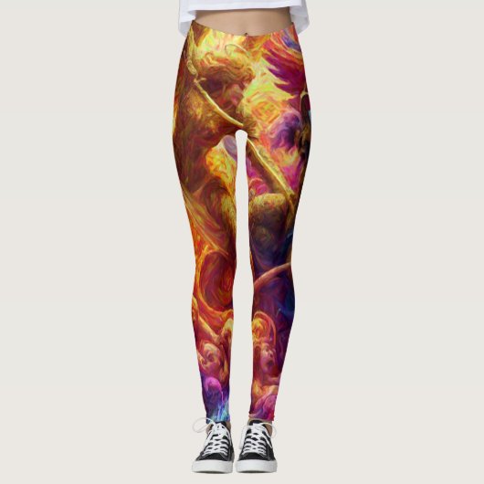 Kleurrijke Hemelse Conflict Abstracte Schilderij Leggings (Voorkant)