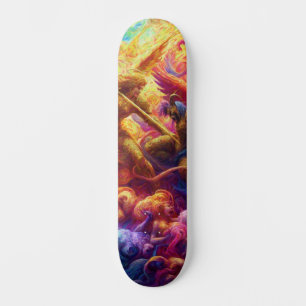 Kleurrijke Hemelse Conflict Abstracte Schilderij Persoonlijk Skateboard