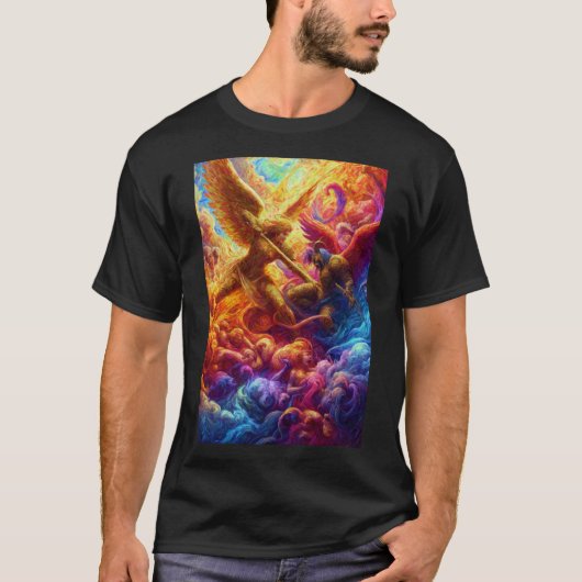 Kleurrijke Hemelse Conflict Abstracte Schilderij T-shirt (Voorkant)