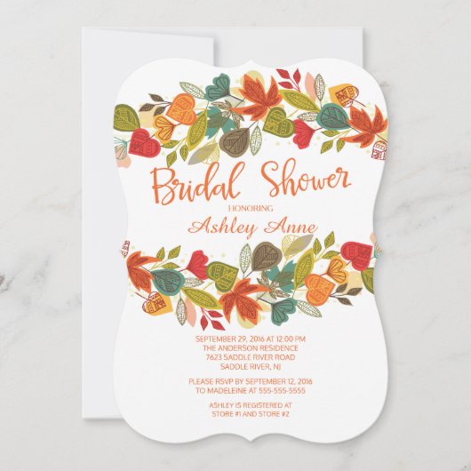 Kleurrijke Herfst Bladeren Bruids Douche Uitnodigi Kaart (Voorkant)