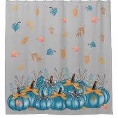 Kleurrijke Herfst Blauwe Pompoenen Grijs Douchegor Douchegordijn (Voorkant)