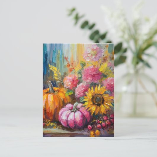 Kleurrijke Herfst Bloemen en Pompoenen Briefkaart (Staand voorkant)