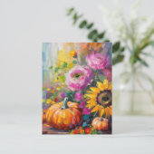 Kleurrijke Herfst Bloemen en Pompoenen Briefkaart (Staand voorkant)