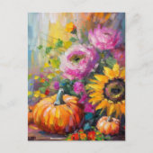 Kleurrijke Herfst Bloemen en Pompoenen Briefkaart (Voorkant)