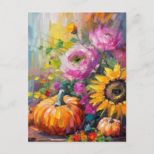 Kleurrijke Herfst Bloemen en Pompoenen Briefkaart (Voorkant)
