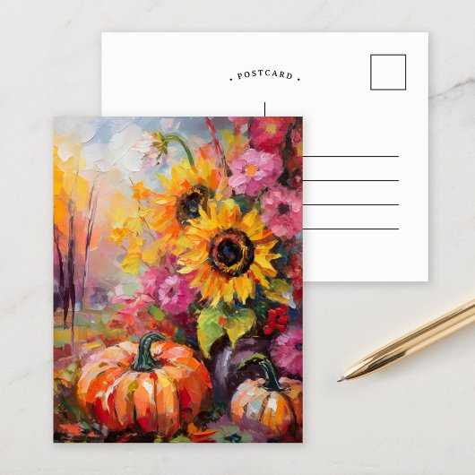 Kleurrijke Herfst Bloemen en Pompoenen Briefkaart
