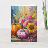 Kleurrijke Herfst Bloemen en Pompoenen Kaart (Voorkant)