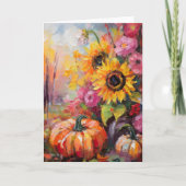 Kleurrijke Herfst Bloemen en Pompoenen Kaart (Voorkant)