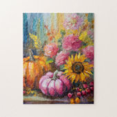 Kleurrijke Herfst Bloemen en Pompoenen Legpuzzel (Verticaal)