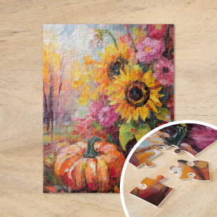 Kleurrijke Herfst Bloemen en Pompoenen Legpuzzel