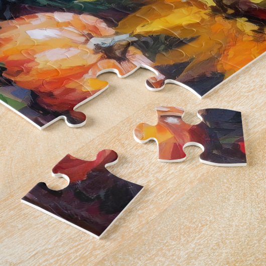 Kleurrijke Herfst Bloemen en Pompoenen Legpuzzel (Zijkant)