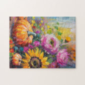 Kleurrijke Herfst Bloemen en Pompoenen Legpuzzel (Horizontaal)