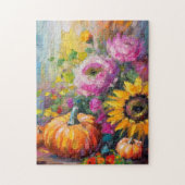 Kleurrijke Herfst Bloemen en Pompoenen Legpuzzel (Verticaal)