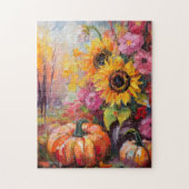 Kleurrijke Herfst Bloemen en Pompoenen Legpuzzel (Verticaal)