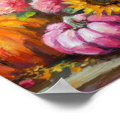 Kleurrijke Herfst Bloemen en Pompoenen Poster (Hoek)