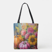 Kleurrijke Herfst Bloemen en Pompoenen Tote Bag (Achterkant)