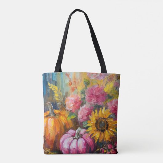 Kleurrijke Herfst Bloemen en Pompoenen Tote Bag (Achterkant)