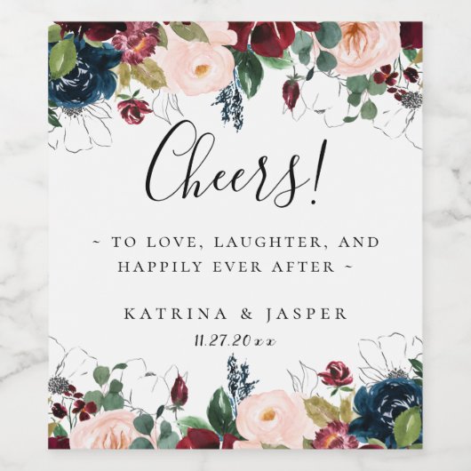 Kleurrijke Herfst Bloemen Lijst Bruiloft Wijn Etiket (Enkel label)