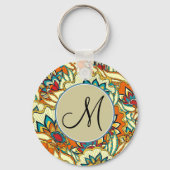Kleurrijke herfst Bloemenpatroon Monogrammed Sleutelhanger (Voorkant)