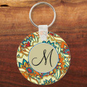 Kleurrijke herfst Bloemenpatroon Monogrammed Sleutelhanger (Voorkant)