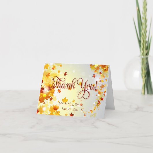 Kleurrijke herfst bruiloft bedankkaarten met blade bedankkaart (Voorkant)